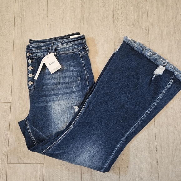 Maurice's blue High-Rise flare distressed hem jeans Womens size 20 denim NEW - Picture 1 of 8